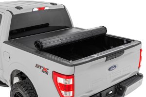 Ford F-150 Lightning Hard Roll Up Bed Cover - Rough Country - Flush, Low-Profile Design - Matte Black - '22-'24